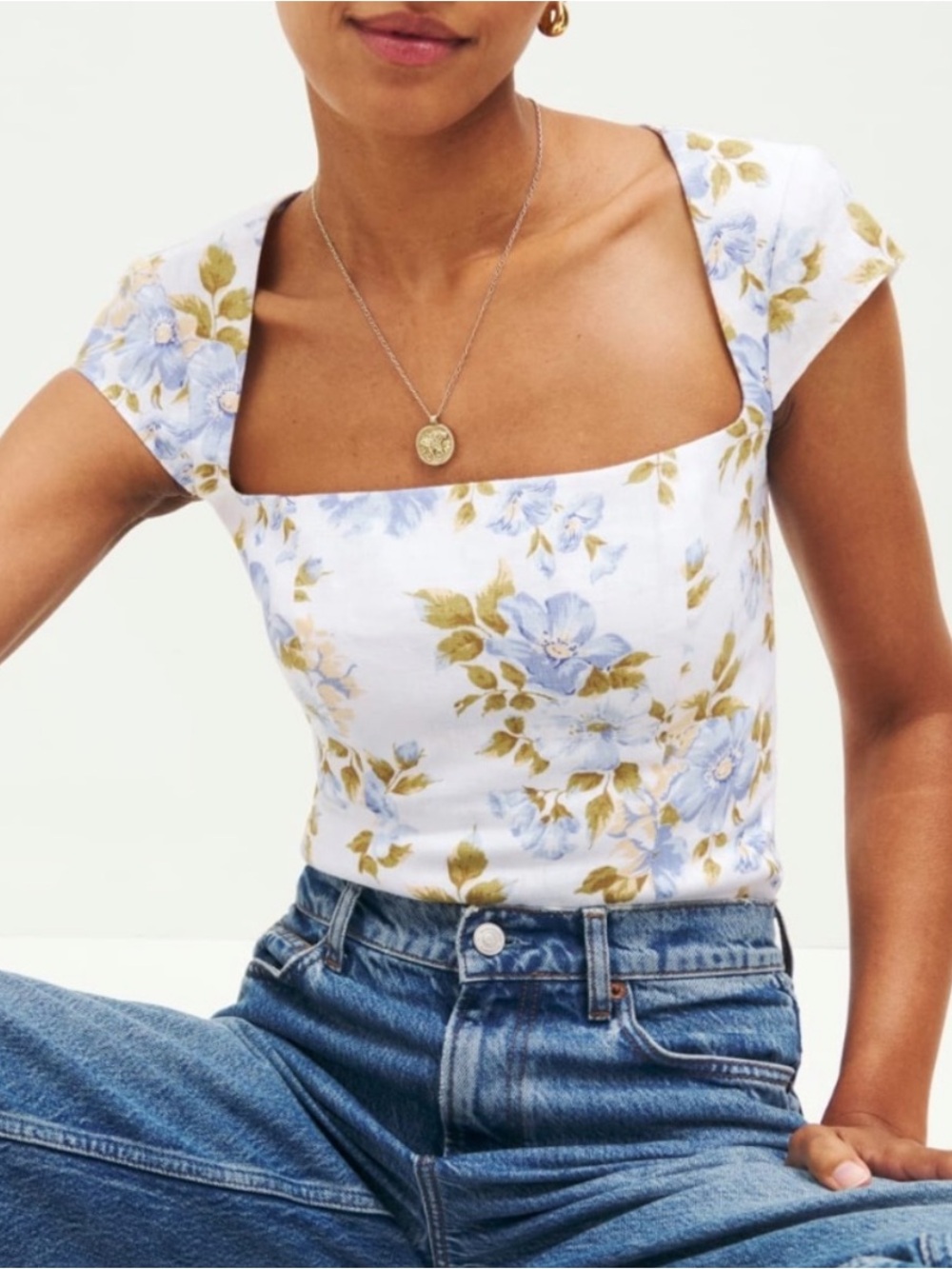 NWT Reformation Cora Linen Top Romantic Floral Size 8